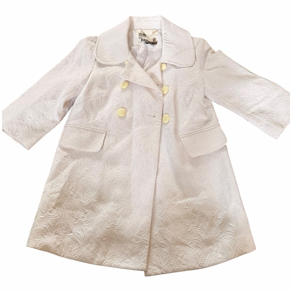 Kensie White Textured Embossed Coat XS | Double Breasted Peacoat Jacket - Picture 2 of 5